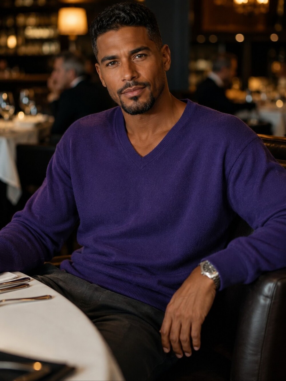 Alan Flusser Men's Purple V-Neck 100% Cashmere Sweater Size XXL